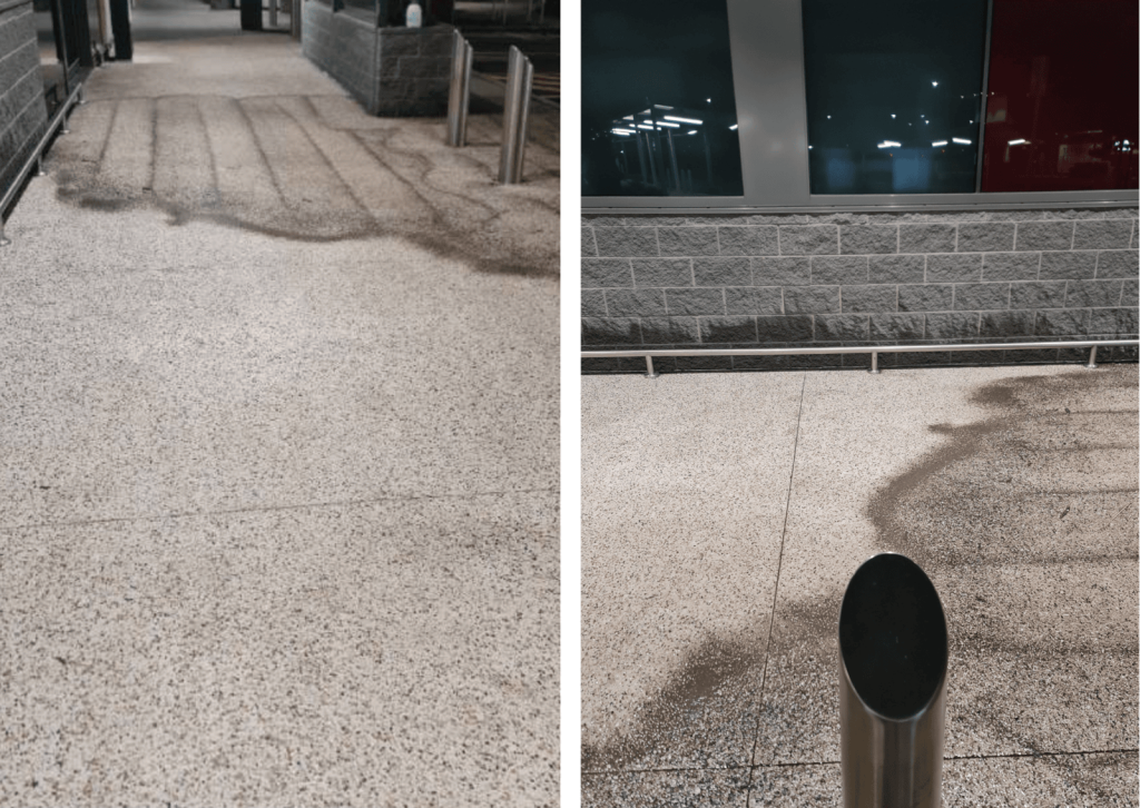 Industrial warehouse during commercial pressure washing